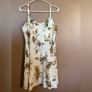 Linen Rayon Mix dress, cream with yellow and pink.  Never been worn.